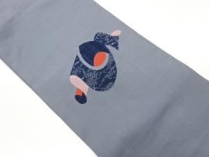 手織り紬切り嵌め風抽象帯模様名古屋帯